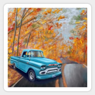 Vintage Blue Pickup in Autumn Sticker